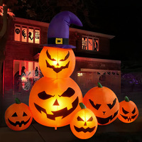 Calabaza Inflable de Halloween de 1.8 m con Sombrero de Mago, Divertida, con Luces LED, Adorno Decorativo para Patio Exterior