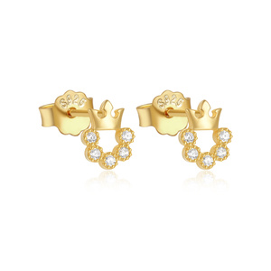 Boucles d'oreilles couronne en argent sterling 925 incrustées de zircon ROXI pour femmes, mini clous d'oreilles S925 - Product Image 1