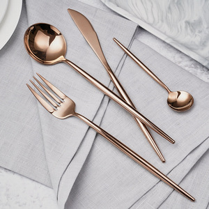 Ensemble de couverts en acier inoxydable 304, finition miroir, or rose, argent, noir, design moderne pour la table à manger - Product Image 2