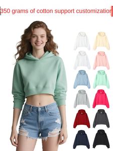 Vente en gros <span class=keywords><strong>de</strong></span> sweats à capuche décontractés avec logo personnalisé pour filles crop top <span class=keywords><strong>pull</strong></span> 100 coton brodé pour femmes - Product Image 1
