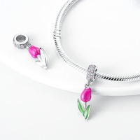 Perles en argent sterling S925 plaqué argent à thème végétal, motif tulipe iris, pour la fabrication de bijoux, pendentifs, bracelets et colliers