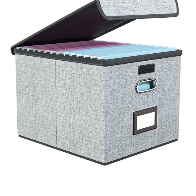 File Organizer Box with Lid Collapsible File Folder Organizer with Plastic Slide Hanging File Folder Box for Office