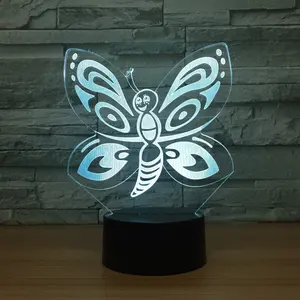 사랑스러운 나비 3d 밤 빛 조절 7 색 USB 케이블 스마트 터치 LED 책상 테이블 램프 분위기 램프