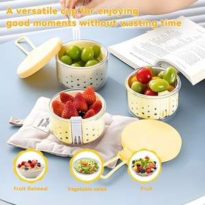 Botsparty Gobelet Réutilisable 2-en-1 de 39 oz pour Salade de Fruits avec <span class=keywords><strong>Couvercle</strong></span>, Anti-fuite, Sans BPA, Contenant Alimentaire Sûr, Double Couche avec Trous de Drainage - Product Image 5