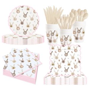DAMAI New Customized Design <b>Easter</b> Theme Disposable Dessert Dinner Paper Plates <b>Cups</b> Napkin with Rabbit Tableware Set - Product Image 2