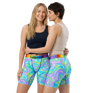 Culotte longue femme Sapphic Queer à motif holographique tourbillonnant, ceinture arc-en-ciel, logo personnalisé, douce et extensible, vente en gros OEM, <span class=keywords><strong>sous</strong></span>-vêtements féminins Pride - Product Image 3
