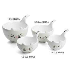 Tazas de cerámica blanca para gatos, juego de tazas de medición hechas a mano en forma de porcelana, cuencos de medición a granel - Product Image 1