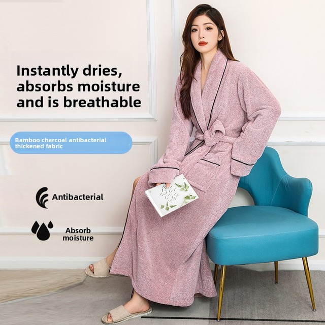 Bamboo Charcoal Bathrobe Coral Fleece Winter Household Beauty Salon Sweat Steam Thickened Long Quick Drying Unisex Bathrobe