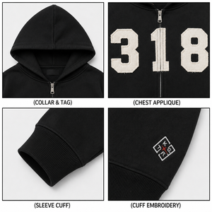 เสื้อฮู้ดดี้สตรีทแวร์ขนาดใหญ่พิเศษ ผ้าฝ้าย 400 กรัม ซิปเต็มตัว สีเทา แขนเสื้อแบบแร็กแลน พิมพ์ลายกราฟิก คุณภาพพรีเมียม สำหรับผู้ชาย - Product Image 3