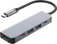Docking Station Multiport 5-in-1 Tipe C, Adaptor Ekspansi Berbahan Aluminium Alloy dengan HUB USB, 4K HDTV, 100W PD, USB & Data Tipe C