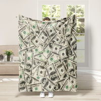 FF6243 Plaid d'hiver doux en peluche imprimé dollars, décoration intérieure, cadeau, pour lit, canapé, en flanelle, motif argent