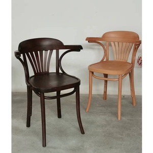 Chaise de salle à manger moderne Siège en bois naturel Chaise de salle à manger à café Chaises avec accoudoir en bois massif - Product Image 1