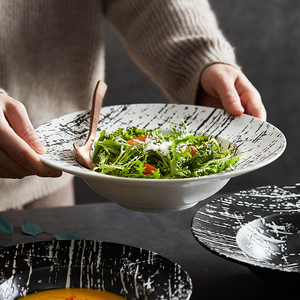 <span class=keywords><strong>Plato</strong></span> de cerámica moderno nórdico, cuencos de sopa, vajilla de <span class=keywords><strong>porcelana</strong></span> blanca y negra, patrón de lluvia de meteoritos, <span class=keywords><strong>plato</strong></span> de postre de ensalada ecológico - Product Image 2