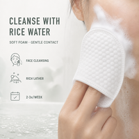 Gant de nettoyage facial double action OEM personnalisé à l'eau de son de riz, polissant, pour un aspect lisse, produits de soin de la peau