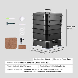 Composteur en plastique HDPE à 5 plateaux <span class=keywords><strong>de</strong></span> 50 L pour le recyclage des déchets alimentaires, le vermicompostage et la vermiculture, bac à <span class=keywords><strong>compost</strong></span> pour <span class=keywords><strong>vers</strong></span> avec fonctionnement facile - Product Image 6