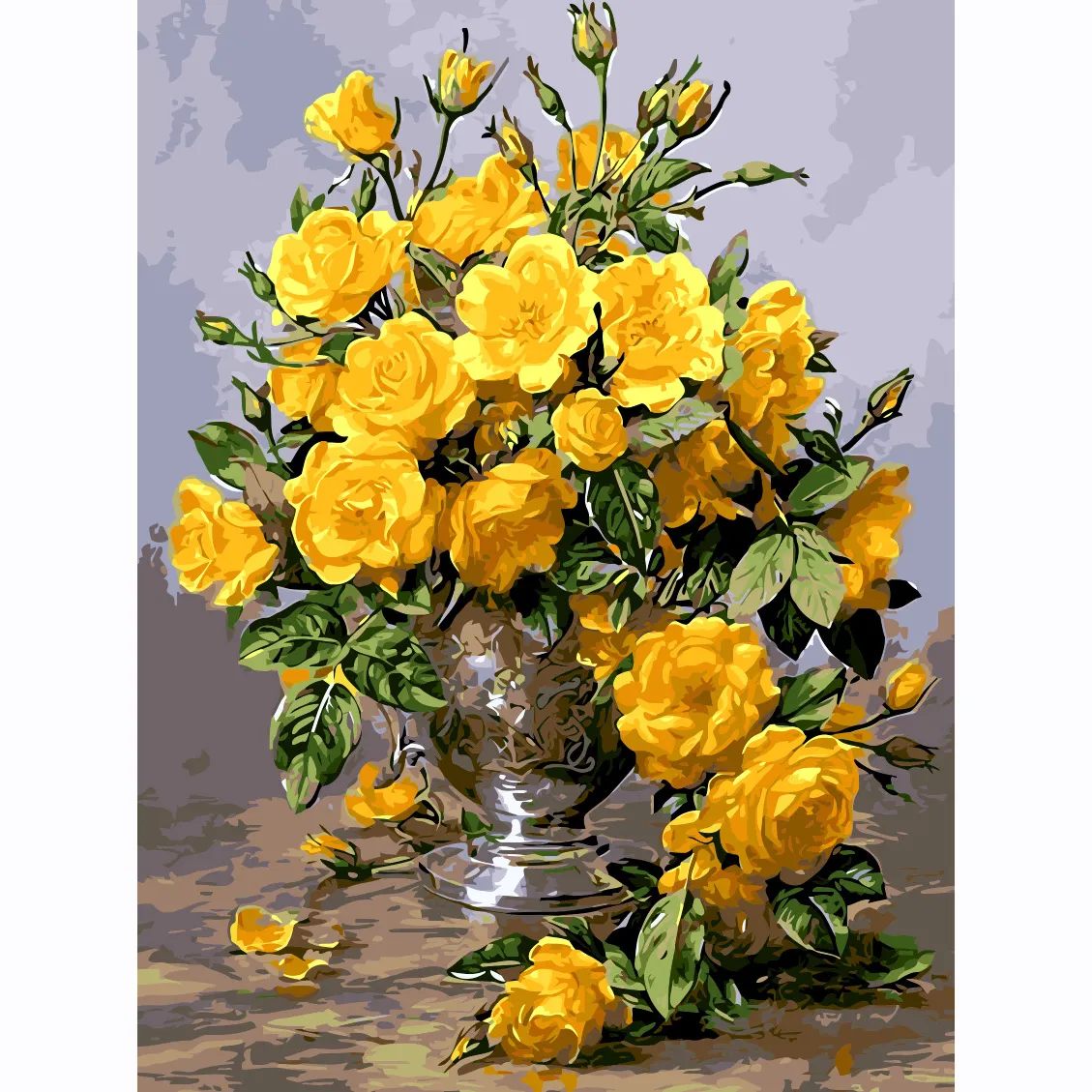 50*60cm DIY Hand Painted Flowers Paintings House Decor Yellow Rose Oil Painting By Numbers