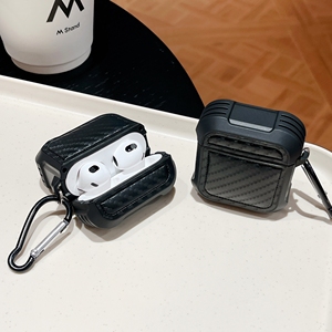 Étui en cuir Texture fibre de carbone pour Apple Airpods 1 2 3 <span class=keywords><strong>Pro</strong></span> 2 boîte de charge pour écouteurs sans fil - Product Image 3