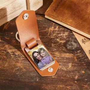 Custom Logo Diy Blank Key Ring Leather With Photo