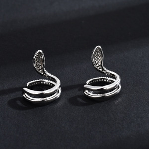 Snake-Themed Clip-On <b>Earrings</b> Full Diamond Animal Zodiac Design Unisex Party Jewelry Zinc Alloy Micro Insert Style - Product Image 3