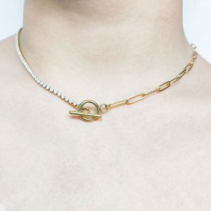 Paperclip-collar <span class=keywords><strong>De</strong></span> cadena <span class=keywords><strong>De</strong></span> tenis con empalme, gargantilla <span class=keywords><strong>De</strong></span> acero inoxidable, hecho a mano - Product Image 1