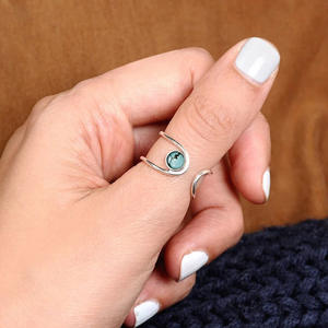 Anello Geometrico A089 in Argento Sterling 925 con Turchese Incastonato, Gioiello Unisex Vintage - Product Image 3