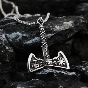 Collar con Colgante de Hacha Vikinga de Acero Inoxidable Estilo Nórdico Retro para Hombre, Diseño de Copo de Nieve de Doble Cara, Joyería de Regalo - Product Image 4