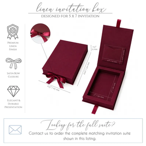 Boîte à invitations de mariage en lin bordeaux pour invitations 5x7, boîte à invitations en acrylique et papier, boîtes à souvenirs de mariage personnalisées - Product Image 5