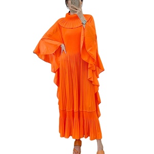 2024 <span class=keywords><strong>New</strong></span> Casual phụ nữ thời trang ve áo loose cộng với kích thước ăn mặc với Ruffle cạnh thiết kế tay áo và Xếp Li Dài Ăn mặc - Product Image 2