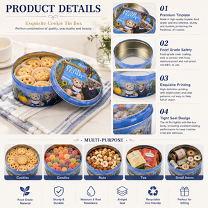 Lata Redonda para Galletas con Estampado de Osito de Peluche, Lata Metálica Vacía Personalizada para 150g de Galletas de Mantequilla con Frutas Variadas, Empaque para Regalo - Product Image 4