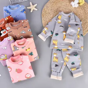 Bộ Đồ Lót Liền Thân Cho Trẻ Em, Bộ Đồ Ngủ Bằng Cotton Lót Nhung Dài Tay Kèm Quần Áo Ấm Cho Bé Trai Bé Gái