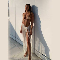 Falda maxi de malla de ganchillo con lazo, abertura lateral alta, transparente, para cubrir el bikini en la playa, tipo pareo para mujer