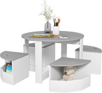 Meubles pour enfants, table à dessin sensorielle d'apprentissage, table et chaise en bois pour enfants, design rond emboîtable avec 4 tabourets de rangement