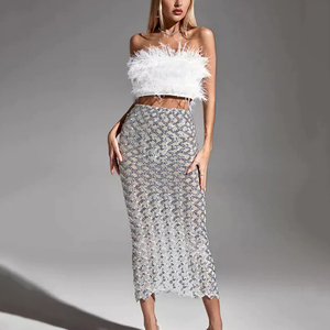 Set <span class=keywords><strong>di</strong></span> Lusso da Donna con <span class=keywords><strong>Gonna</strong></span> in Paillettes e Top Corto con <span class=keywords><strong>Piume</strong></span>, Sexy Completo a Due Pezzi per Feste e Bar - Product Image 1