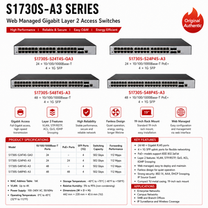 Switch Ethernet Enterprise Gestito via Web S1730S-S24T4S-QA3 S24P4S-<span class=keywords><strong>A3</strong></span> S48T4S-<span class=keywords><strong>A3</strong></span> S48P4S-<span class=keywords><strong>A3</strong></span> con 24/48 Porte Gigabit PoE+ GE SFP - Product Image 1