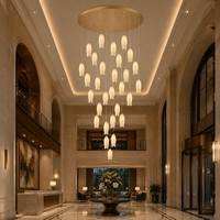Lustre en céramique personnalisé en forme de tulipe, LED, angle de faisceau 360°, base protectrice pour les yeux, luminaire suspendu pour escalier en spirale, hall de villa, plafond haut