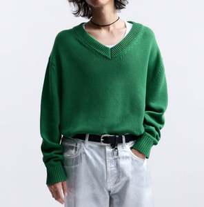 Suéter de punto con cuello en V suelto informal personalizado, suéter de algodón de manga larga para hombre, suéter de alta calidad - Product Image 2