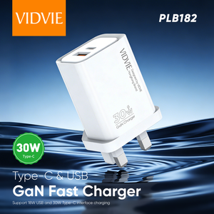 <span class=keywords><strong>Cargador</strong></span> Rápido VIDVIE Family Design con Enchufe UK, Doble Puerto Tipo-C y USB-A, PPS PD3.0 GaN, 30W, Supercarga para Teléfonos Samsung - Product Image 2