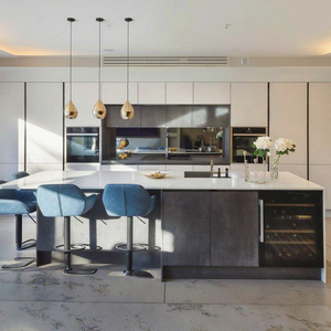 Étagère murale de cuisine laquée contemporaine haute brillance Rangement de cuisine avec siège Armoire avec <span class=keywords><strong>porte</strong></span> en verre - Product Image 1