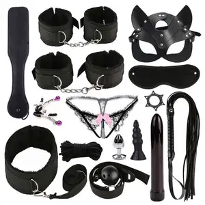 15pcs Leather BDSM Japanese Bondage Suit Adult SM Collar BDSM Gear Sex Cuffs G String Mouth Gag Flogger Sextoy