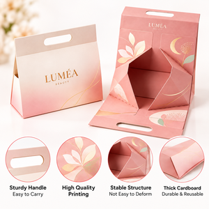 Boîte-cadeau en papier pliable personnalisée de luxe avec poignée intégrée, emballage monobloc pour les produits de beauté et la vente au détail en boutique - Product Image 3
