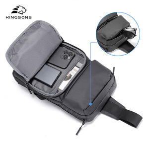 Kingsons Men's Chest Bag Large Capacity Zipper Closure Black Solid Color Leisure Travel Crossbody Bag - Product Image 3