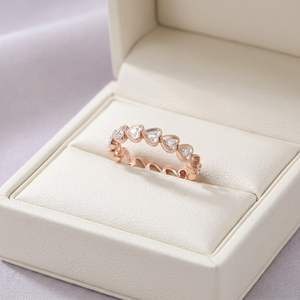 Nueva Colección de Joyería al por Mayor, Diseño de Corazón, Oro Rosa Sólido de 18K, Diamantes Naturales Reales, Anillo Apilable - Product Image 1