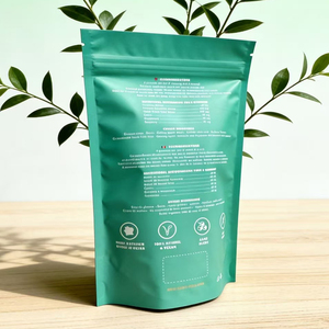 Bolsa de empaque de alimentos con logotipo personalizado, tipo stand-up pouch, para proteínas, bebidas herbales en polvo, con cierre de cremallera. - Product Image 5