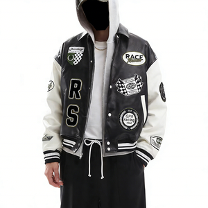 Chaqueta de hombre Rainbow Spray, estilo bomber, de piel sintética con mangas en contraste, estilo streetwear, con apliques, corta, estilo béisbol. - Product Image 1