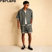 Custom Checkerboard Shirt Set Cuban Collar Short Sleeve Top Matching Shorts Resort Wear Two Piece Co-Ord Set Wholesale