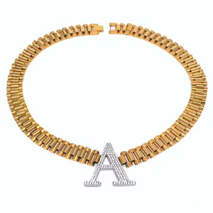 Custom Silver 24K Gold Plated Diamond Initial Letter Necklace