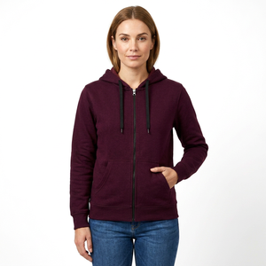 Sweat-shirt à capuche zippé pour femme en coton, couleur unie, manches longues, respirant, tricoté, vêtement d'extérieur décontracté pour l'automne - Product Image 1