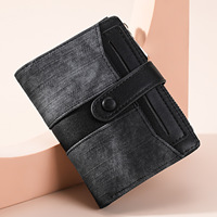 Dompet PU Wanita Baru Model Pendek Warna Kombinasi Fashionable Multi-Kartu Kancing Tekan Serbaguna Sederhana Tempat Uang Koin