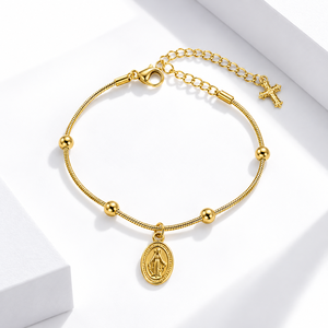 สร้อยข้อมือลูกปัดรูปวงรี สแตนเลสสตีล ตัวล็อคแบบก้ามปู สีทอง - Product Image 1