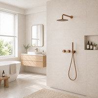 Ensemble de douche encastré tout cuivre brossé, style pluie, chaud et froid, finition or rose, pour la maison